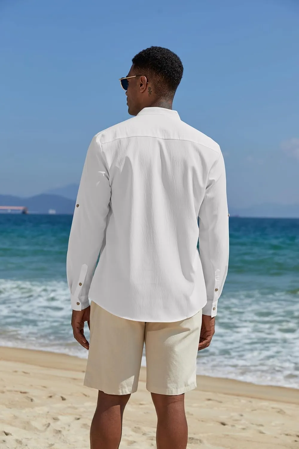 COOFANDY Men's Casual Henley Shirts Long Sleeve Band Collar Lightweight Beach Shirts Summer T-Shirts