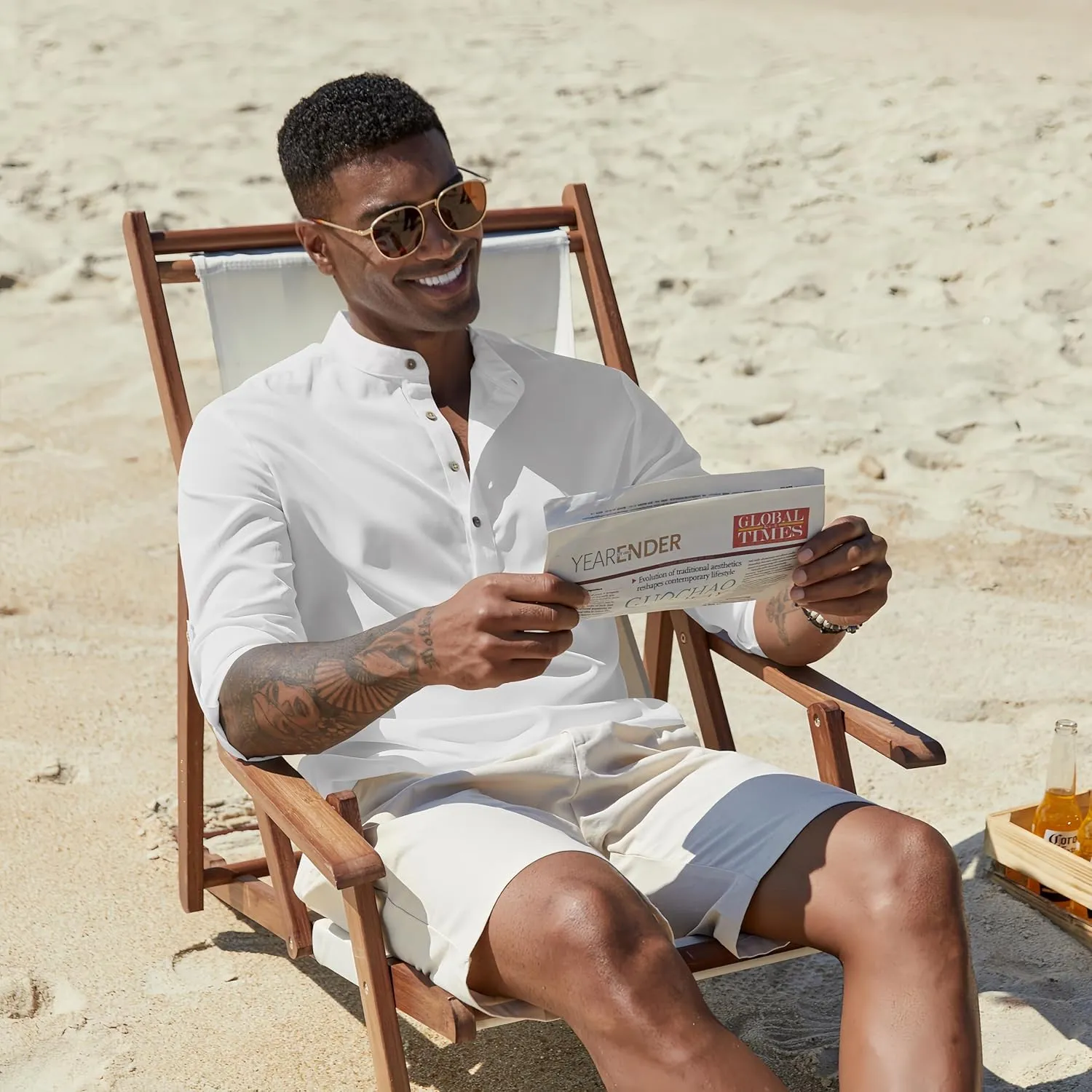 COOFANDY Men's Casual Henley Shirts Long Sleeve Band Collar Lightweight Beach Shirts Summer T-Shirts