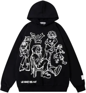 COOLMONAR Mens Cartoon Graphic Hoodies Streetwear Hooded Sweatshirt Pullover Hip Hop Fashion Y2K Hoodies Unisex