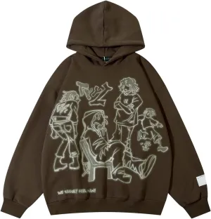 COOLMONAR Mens Cartoon Graphic Hoodies Streetwear Hooded Sweatshirt Pullover Hip Hop Fashion Y2K Hoodies Unisex