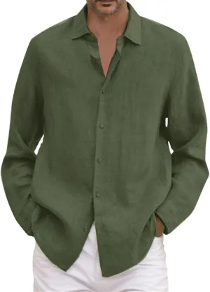 Cotton Linen Shirts for Men Long Sleeve Button Down Shirts Summer Beach Shirts Loose Fit Casual Shirts Vacation Tops