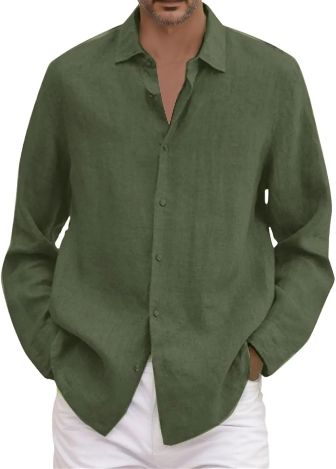Cotton Linen Shirts for Men Long Sleeve Button Down Shirts Summer Beach Shirts Loose Fit Casual Shirts Vacation Tops