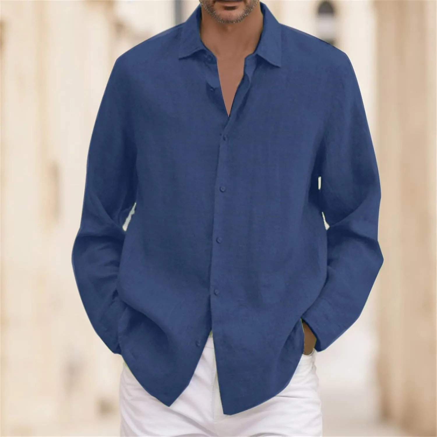 Cotton Linen Shirts for Men Long Sleeve Button Down Shirts Summer Beach Shirts Loose Fit Casual Shirts Vacation Tops