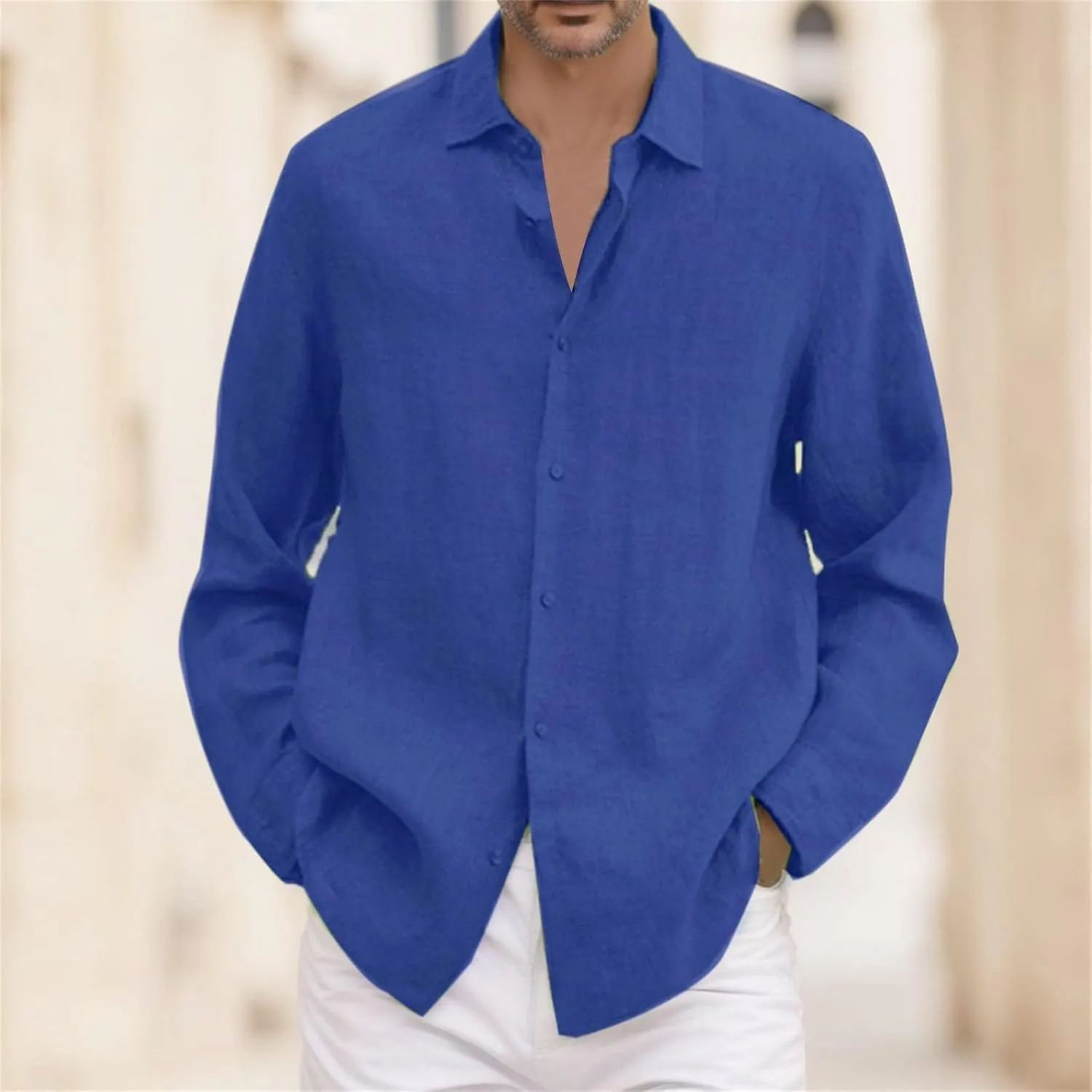 Cotton Linen Shirts for Men Long Sleeve Button Down Shirts Summer Beach Shirts Loose Fit Casual Shirts Vacation Tops