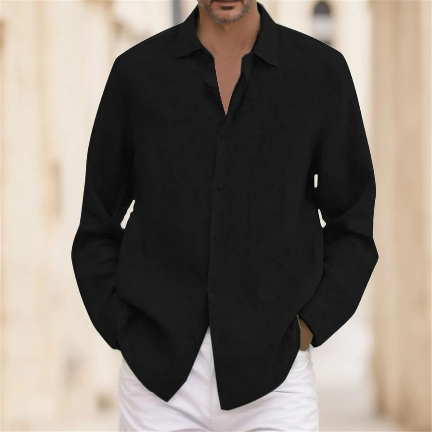 Cotton Linen Shirts for Men Long Sleeve Button Down Shirts Summer Beach Shirts Loose Fit Casual Shirts Vacation Tops