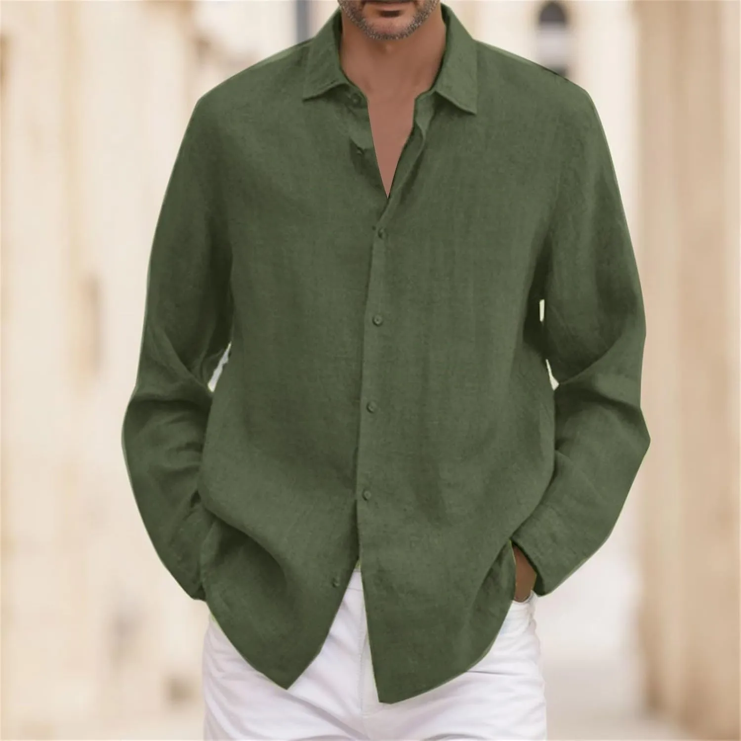 Cotton Linen Shirts for Men Long Sleeve Button Down Shirts Summer Beach Shirts Loose Fit Casual Shirts Vacation Tops