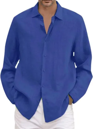 Cotton Linen Shirts for Men Long Sleeve Button Down Shirts Summer Beach Shirts Loose Fit Casual Shirts Vacation Tops