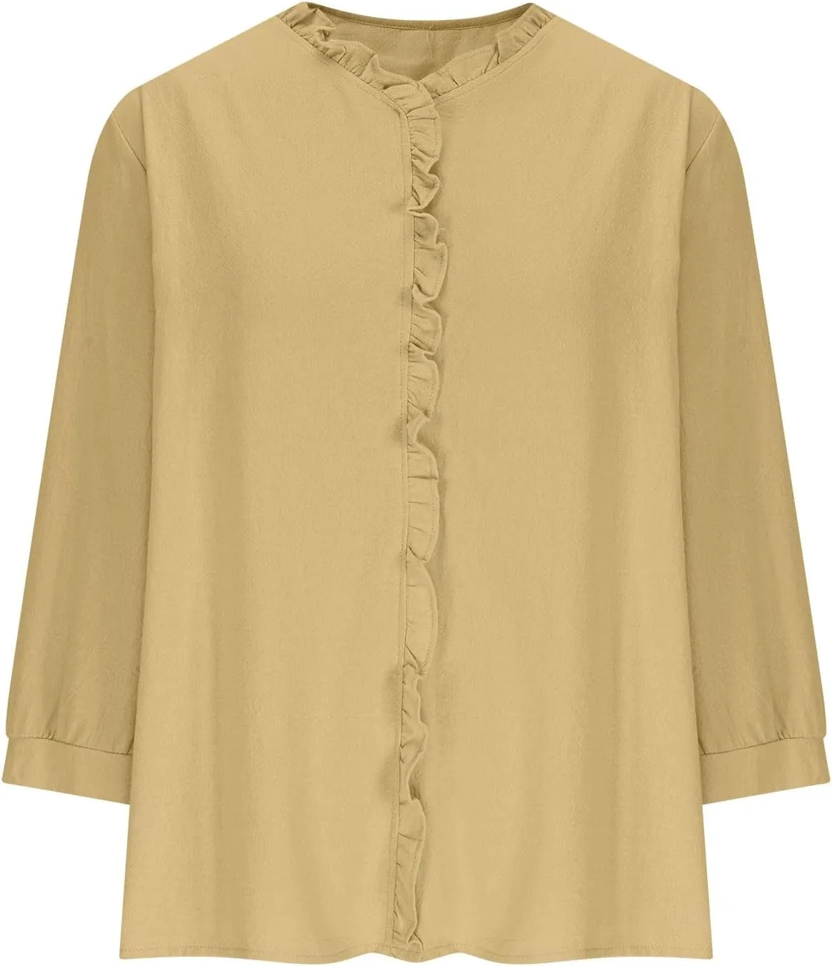 Cotton Linen Shirts for Women Long Sleeve Ruffle Collar Blouse Summer Tops Loose Lightweight Flowy Beach Outfits 2025