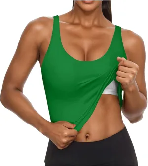 Cotton Tank Top with Built in Bra for Women, Seamless Muscle Athletic Yoga Tops Workout Shelf Bra Camisole Cami