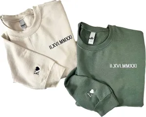 Custom Embroidered Roman Numeral Hoodies, Matching Hoodies for Couples, Custom Hoodies for Boyfriend with Initial Heart,Custom Embroidered Roman Numeral Sweatshirt, for Him Her