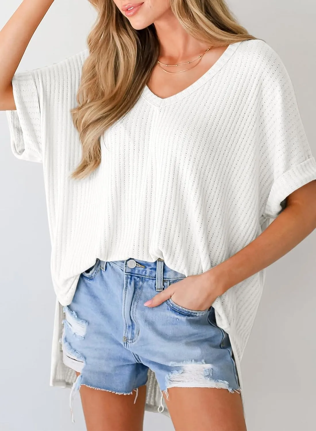 Dokotoo Summer Shirts 2024 Womens Solid T Shirts for Women Loose Oversized Shirts Basic Tee