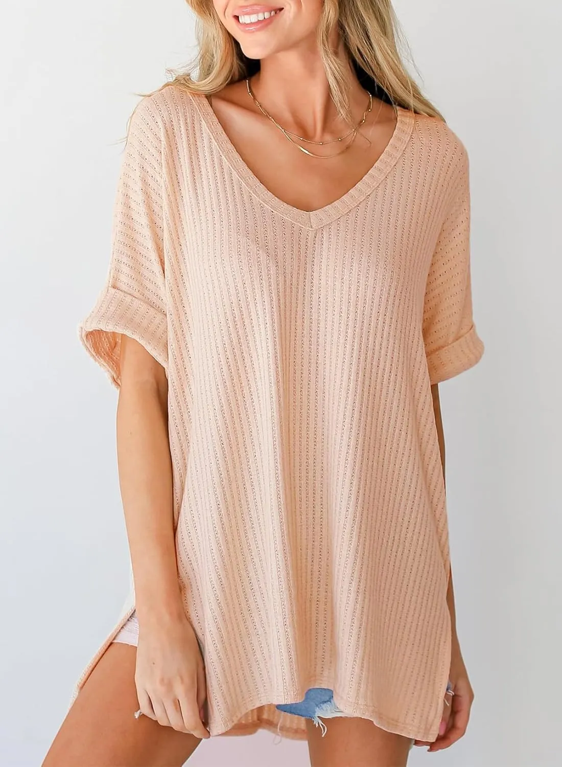 Dokotoo Summer Shirts 2024 Womens Solid T Shirts for Women Loose Oversized Shirts Basic Tee