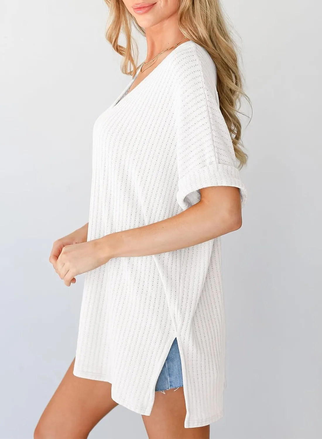 Dokotoo Summer Shirts 2024 Womens Solid T Shirts for Women Loose Oversized Shirts Basic Tee