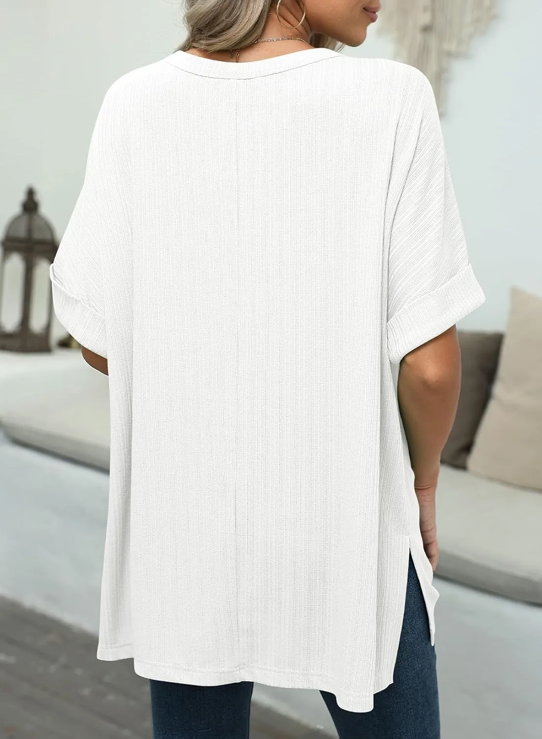 Dokotoo Summer Shirts 2024 Womens Solid T Shirts for Women Loose Oversized Shirts Basic Tee