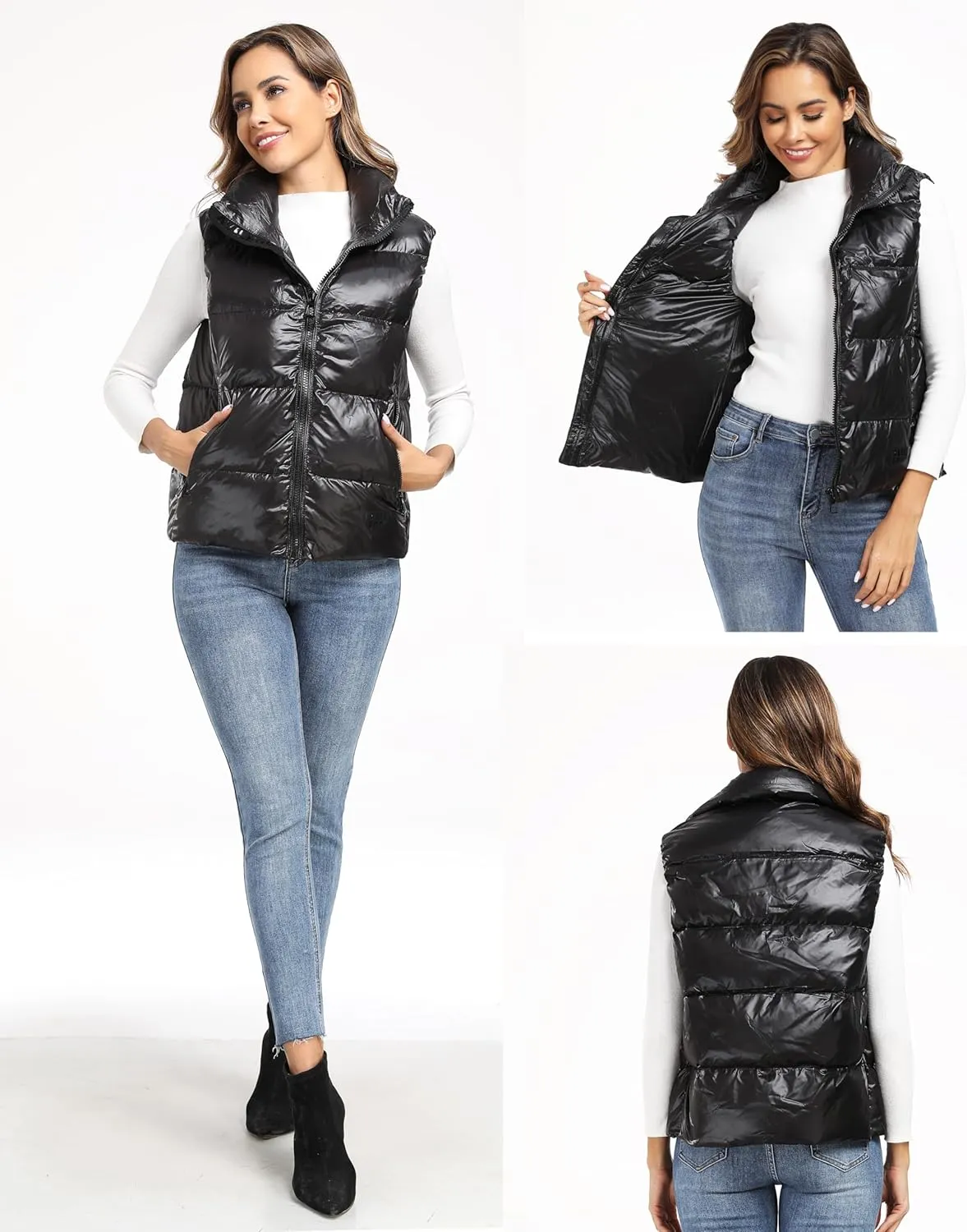 Duck Down Vest for Women Short Puffer Vest Trendy Winter Padded Coat Puffer Down Jacket 2024