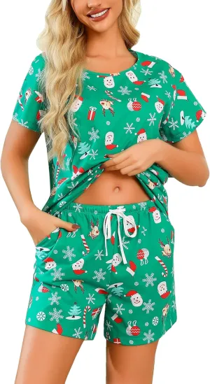 ENJOYNIGHT Womens Pajama Shorts Sets Cotton Pjs Summer Cute Sleepwear with Pockets