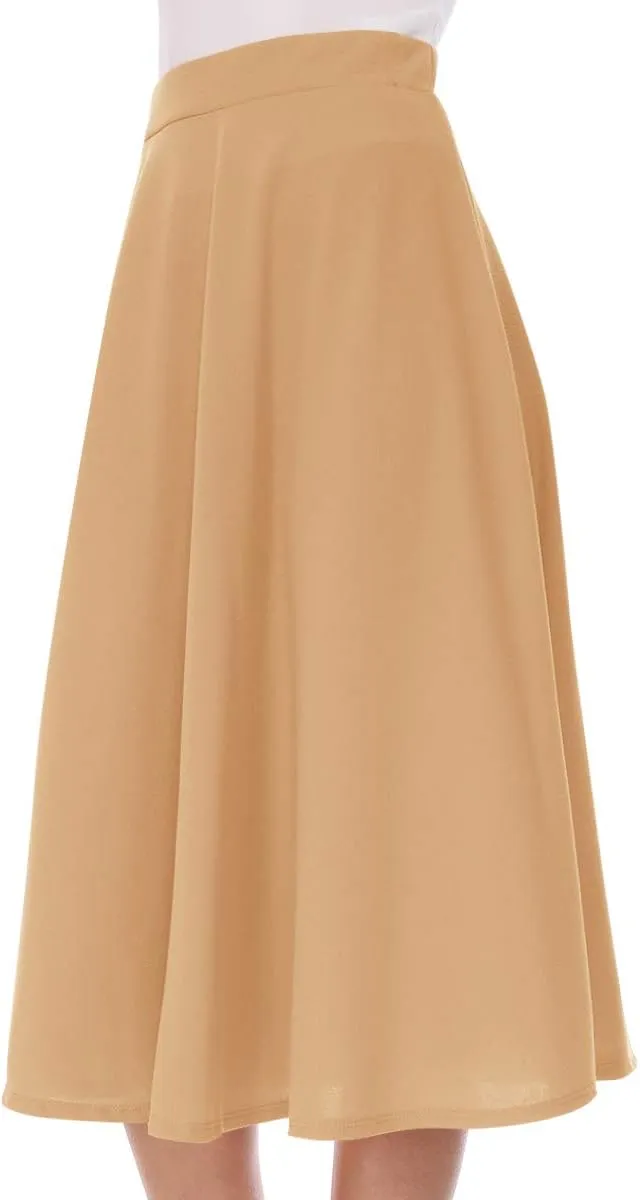 FashionJOA Women's Casual High Waist A-Line Midi Skirt for Work and Everyday Wear