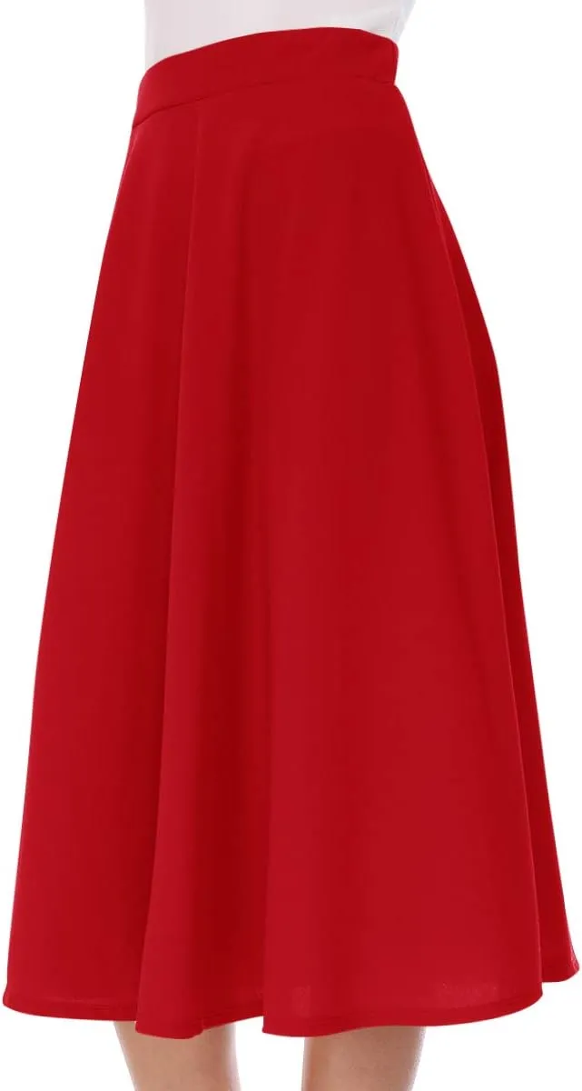 FashionJOA Women's Casual High Waist A-Line Midi Skirt for Work and Everyday Wear