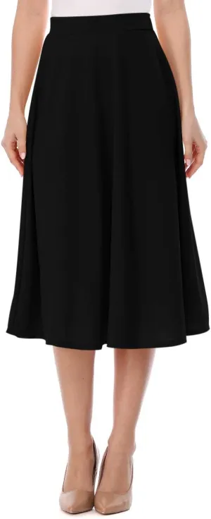 FashionJOA Women's Casual High Waist A-Line Midi Skirt for Work and Everyday Wear