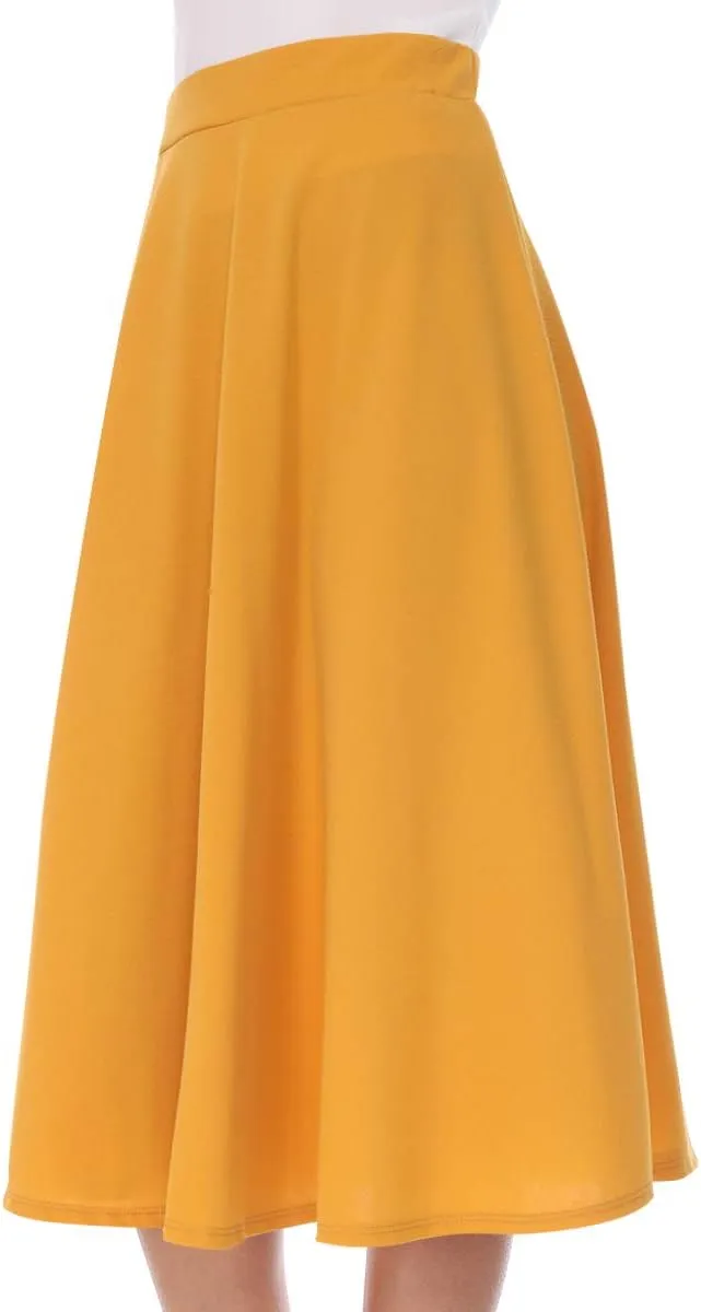 FashionJOA Women's Casual High Waist A-Line Midi Skirt for Work and Everyday Wear