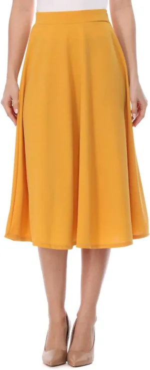 FashionJOA Women's Casual High Waist A-Line Midi Skirt for Work and Everyday Wear