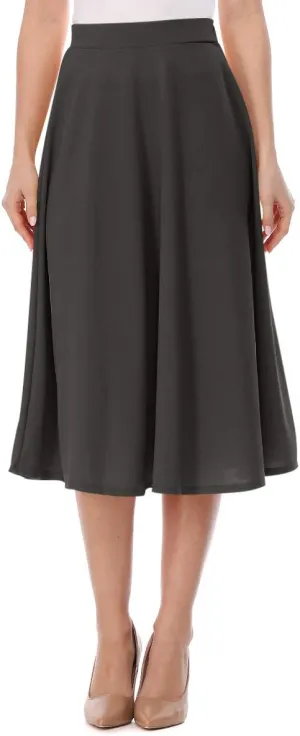 FashionJOA Women's Casual High Waist A-Line Midi Skirt for Work and Everyday Wear