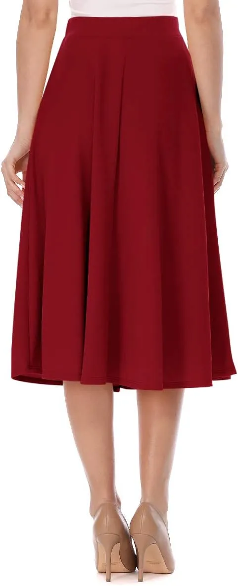 FashionJOA Women's Casual High Waist A-Line Midi Skirt for Work and Everyday Wear