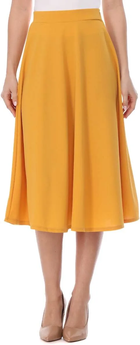 FashionJOA Women's Casual High Waist A-Line Midi Skirt for Work and Everyday Wear