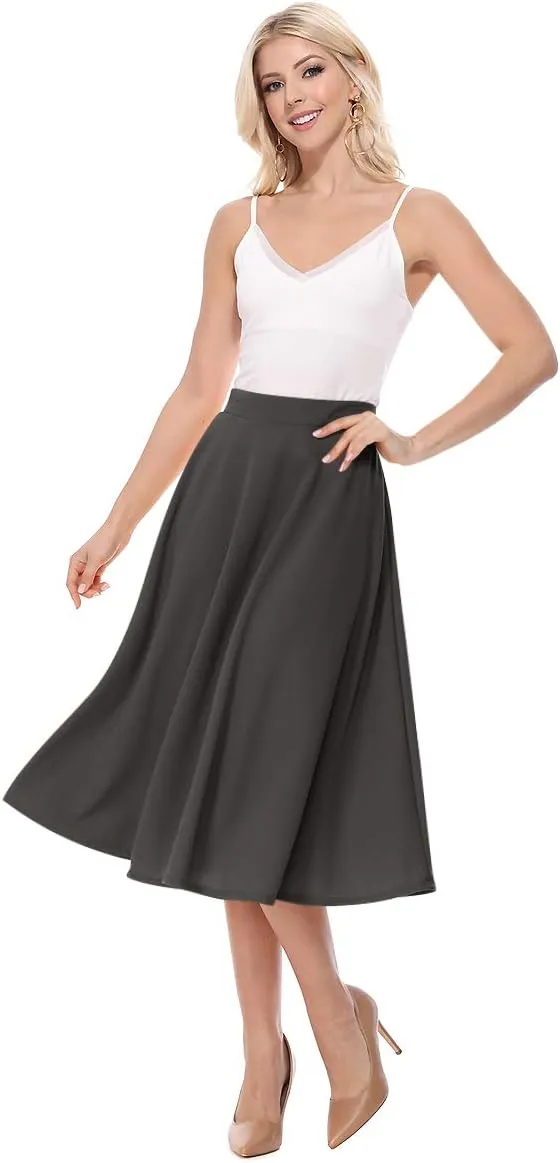 FashionJOA Women's Casual High Waist A-Line Midi Skirt for Work and Everyday Wear