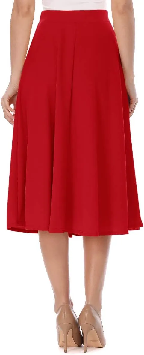 FashionJOA Women's Casual High Waist A-Line Midi Skirt for Work and Everyday Wear
