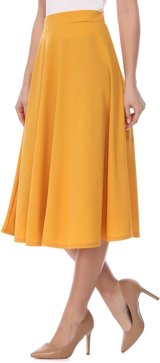 FashionJOA Women's Casual High Waist A-Line Midi Skirt for Work and Everyday Wear