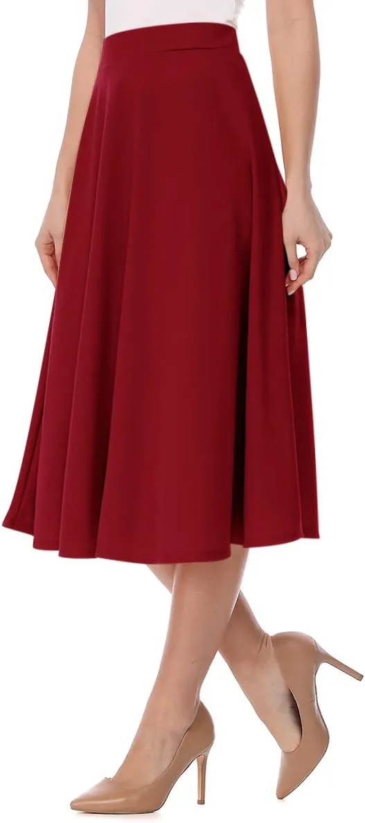 FashionJOA Women's Casual High Waist A-Line Midi Skirt for Work and Everyday Wear