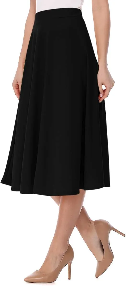 FashionJOA Women's Casual High Waist A-Line Midi Skirt for Work and Everyday Wear