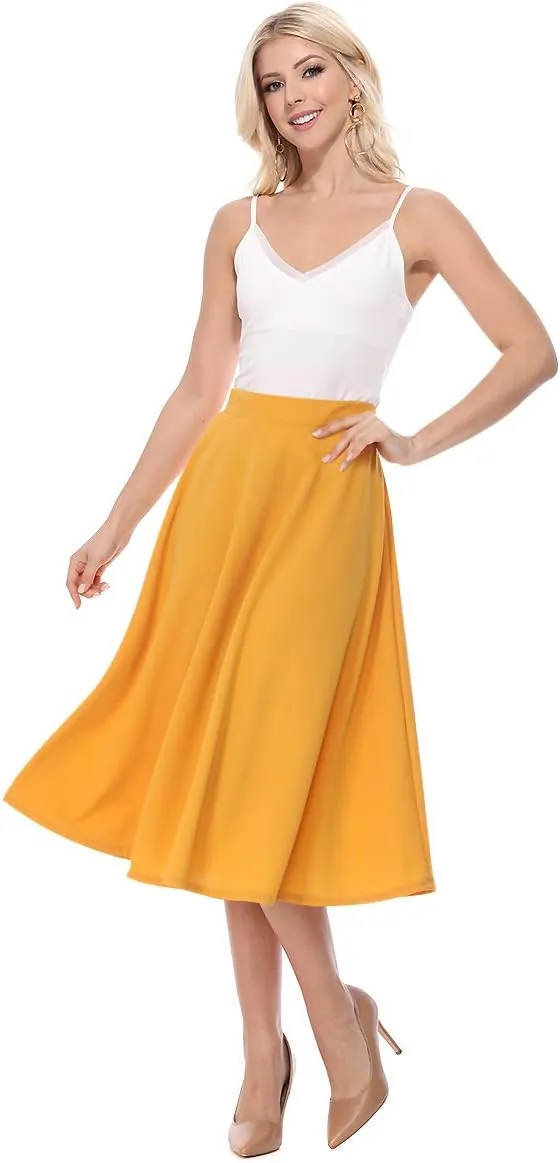 FashionJOA Women's Casual High Waist A-Line Midi Skirt for Work and Everyday Wear