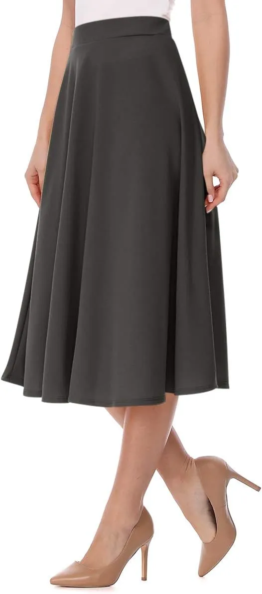 FashionJOA Women's Casual High Waist A-Line Midi Skirt for Work and Everyday Wear