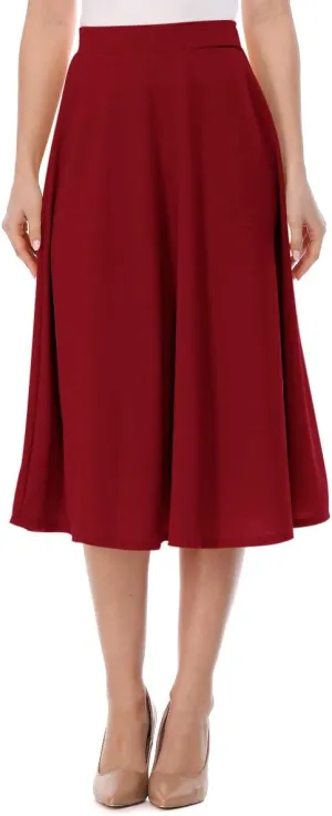 FashionJOA Women's Casual High Waist A-Line Midi Skirt for Work and Everyday Wear
