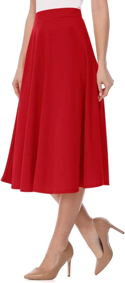 FashionJOA Women's Casual High Waist A-Line Midi Skirt for Work and Everyday Wear