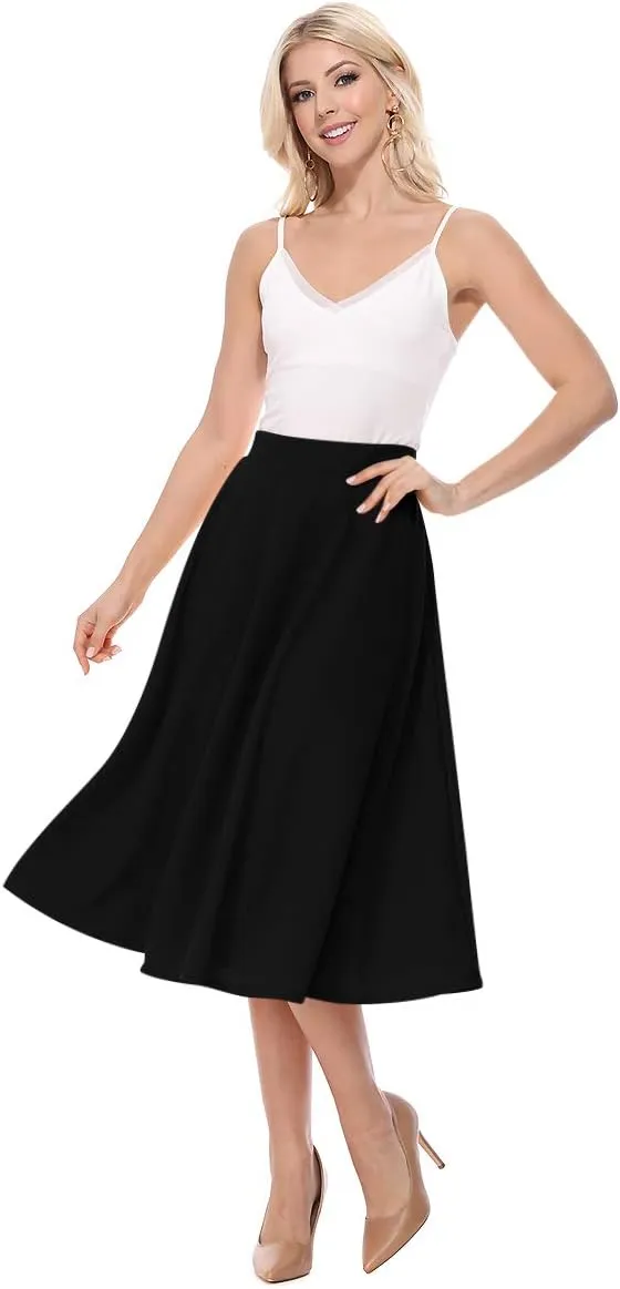 FashionJOA Women's Casual High Waist A-Line Midi Skirt for Work and Everyday Wear