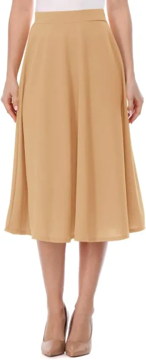 FashionJOA Women's Casual High Waist A-Line Midi Skirt for Work and Everyday Wear