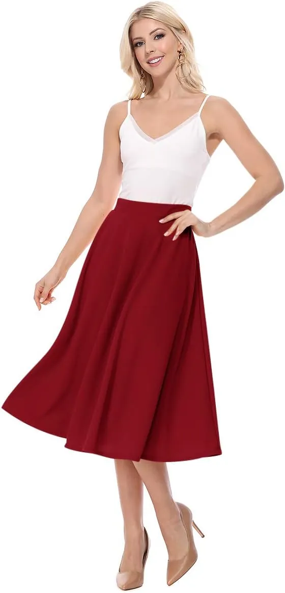 FashionJOA Women's Casual High Waist A-Line Midi Skirt for Work and Everyday Wear