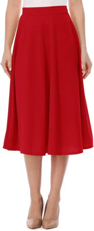 FashionJOA Women's Casual High Waist A-Line Midi Skirt for Work and Everyday Wear