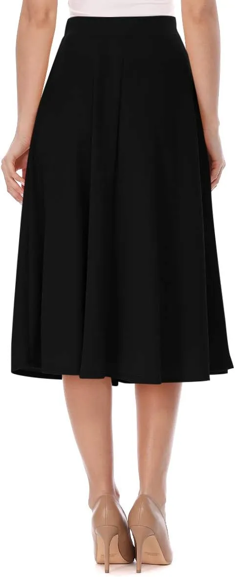 FashionJOA Women's Casual High Waist A-Line Midi Skirt for Work and Everyday Wear