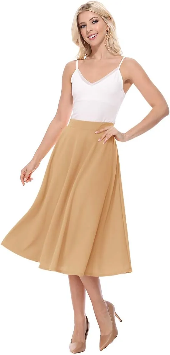 FashionJOA Women's Casual High Waist A-Line Midi Skirt for Work and Everyday Wear