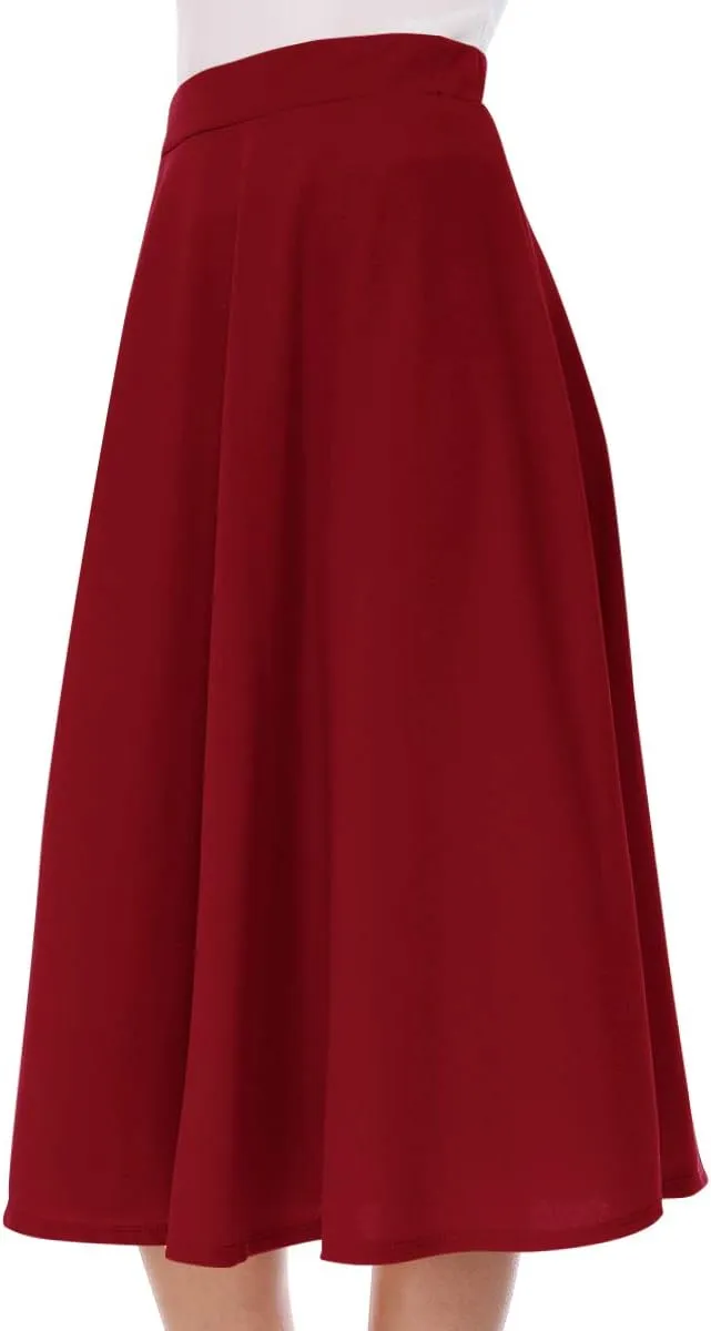 FashionJOA Women's Casual High Waist A-Line Midi Skirt for Work and Everyday Wear