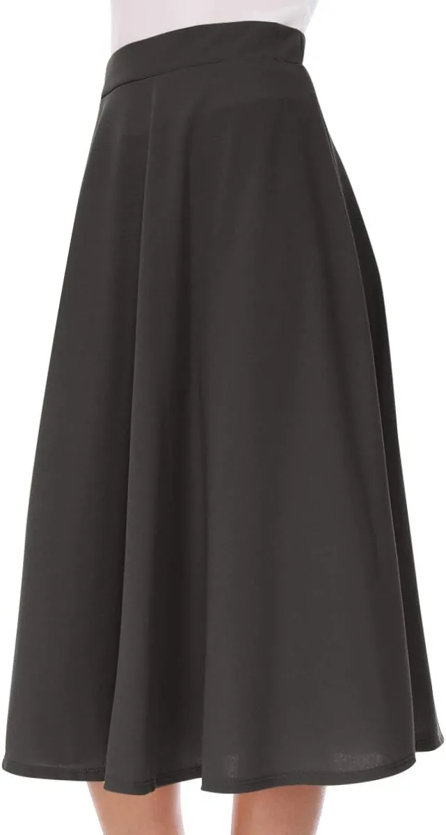 FashionJOA Women's Casual High Waist A-Line Midi Skirt for Work and Everyday Wear