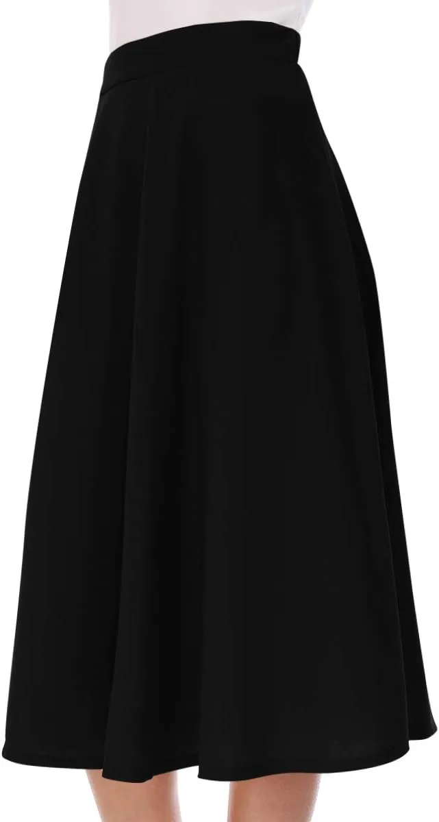 FashionJOA Women's Casual High Waist A-Line Midi Skirt for Work and Everyday Wear