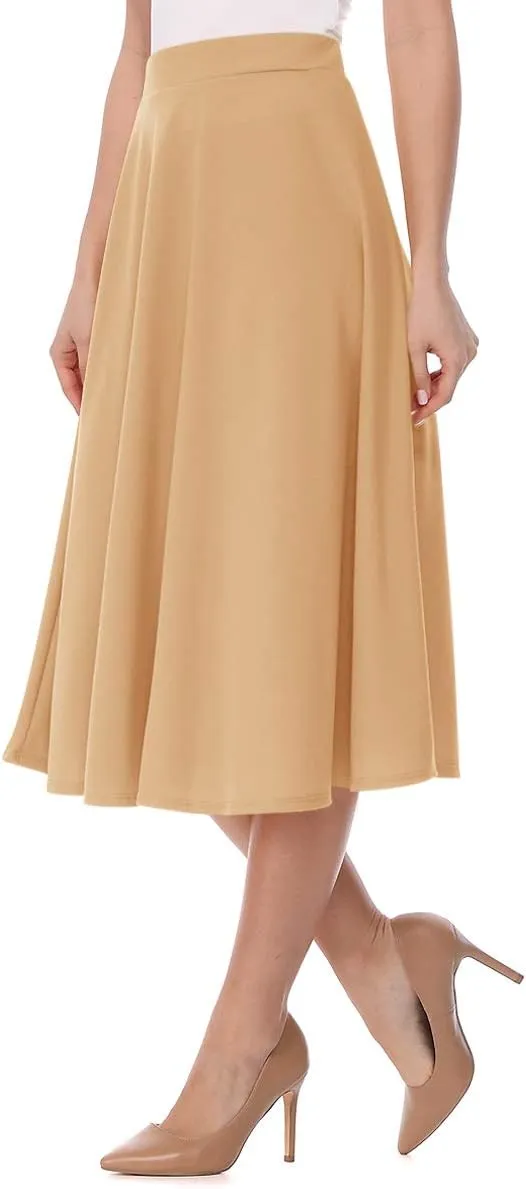 FashionJOA Women's Casual High Waist A-Line Midi Skirt for Work and Everyday Wear