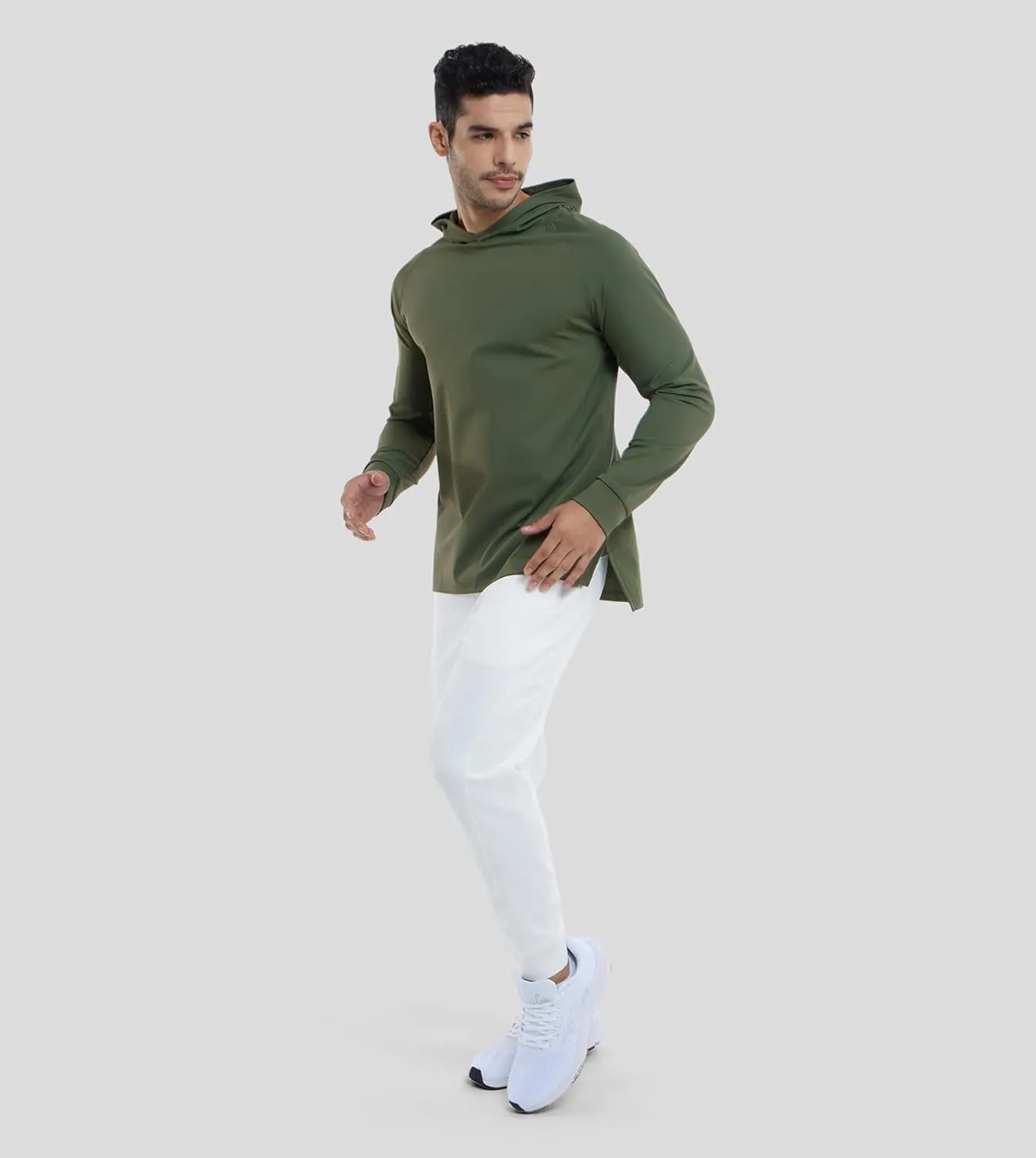 Fioboc Active Hoodies Smoothblend Split Curve Hem Pullover Sweatshirts Lightweight Moisture-wicking Hoodies S-4XL
