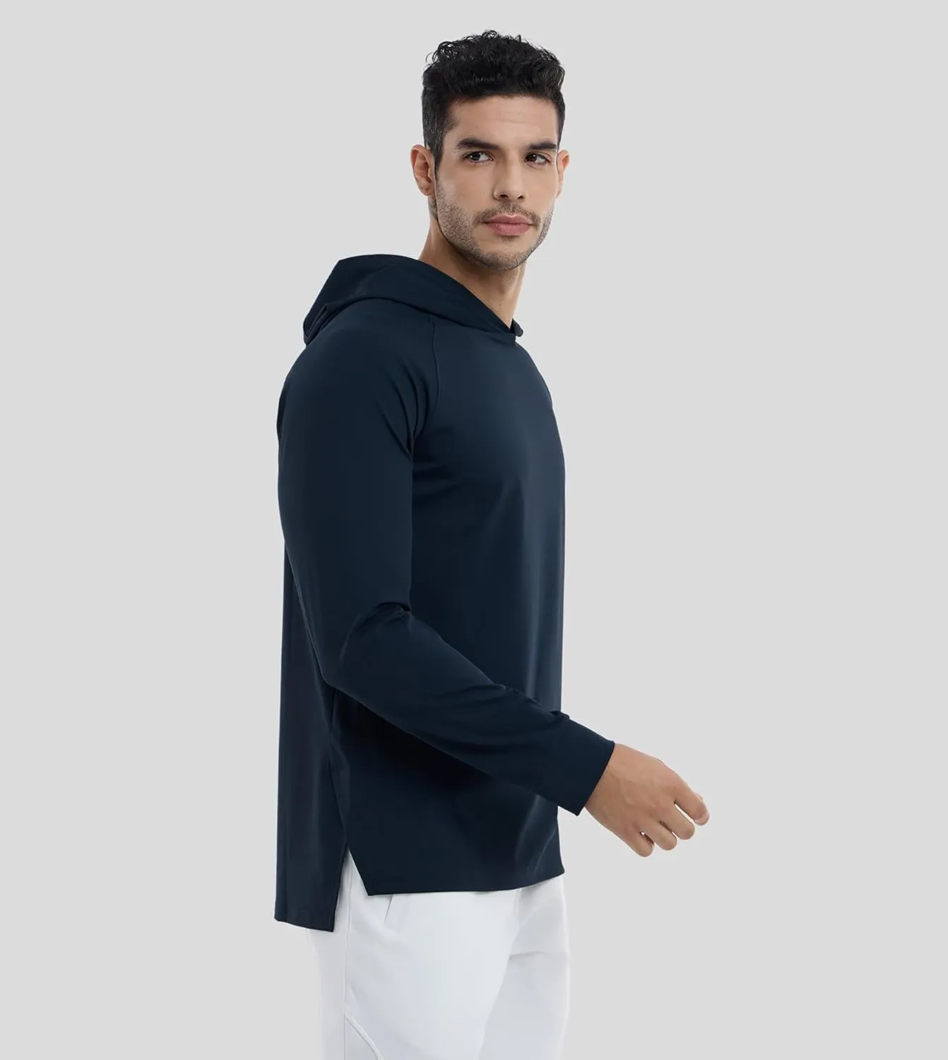 Fioboc Active Hoodies Smoothblend Split Curve Hem Pullover Sweatshirts Lightweight Moisture-wicking Hoodies S-4XL