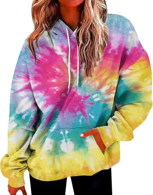 for Women Oversized Sweatshirts Tie Dye Loose Hooded Long Sleeve Lightweight Pullover Jacket with Pocket Sleep Sport